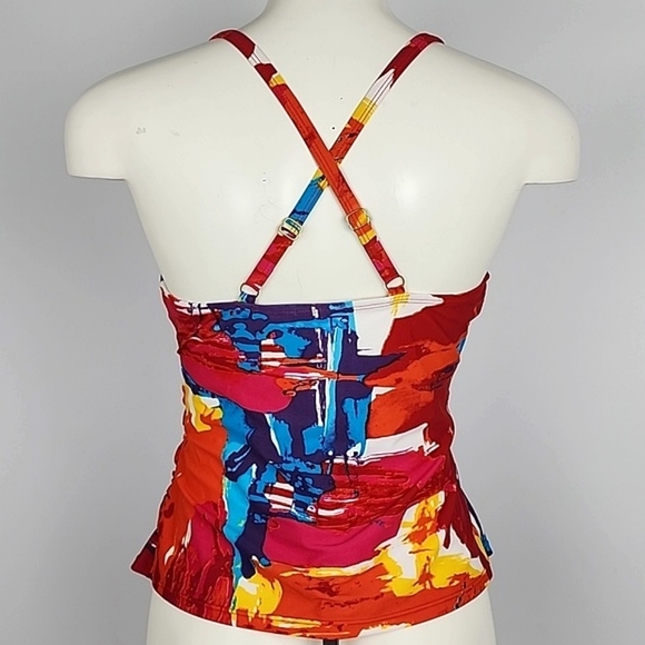 Simon Chang Tankini Top  Raceback Multi Colour Red Blue Padded Cups Size 10 - Picture 3 of 12